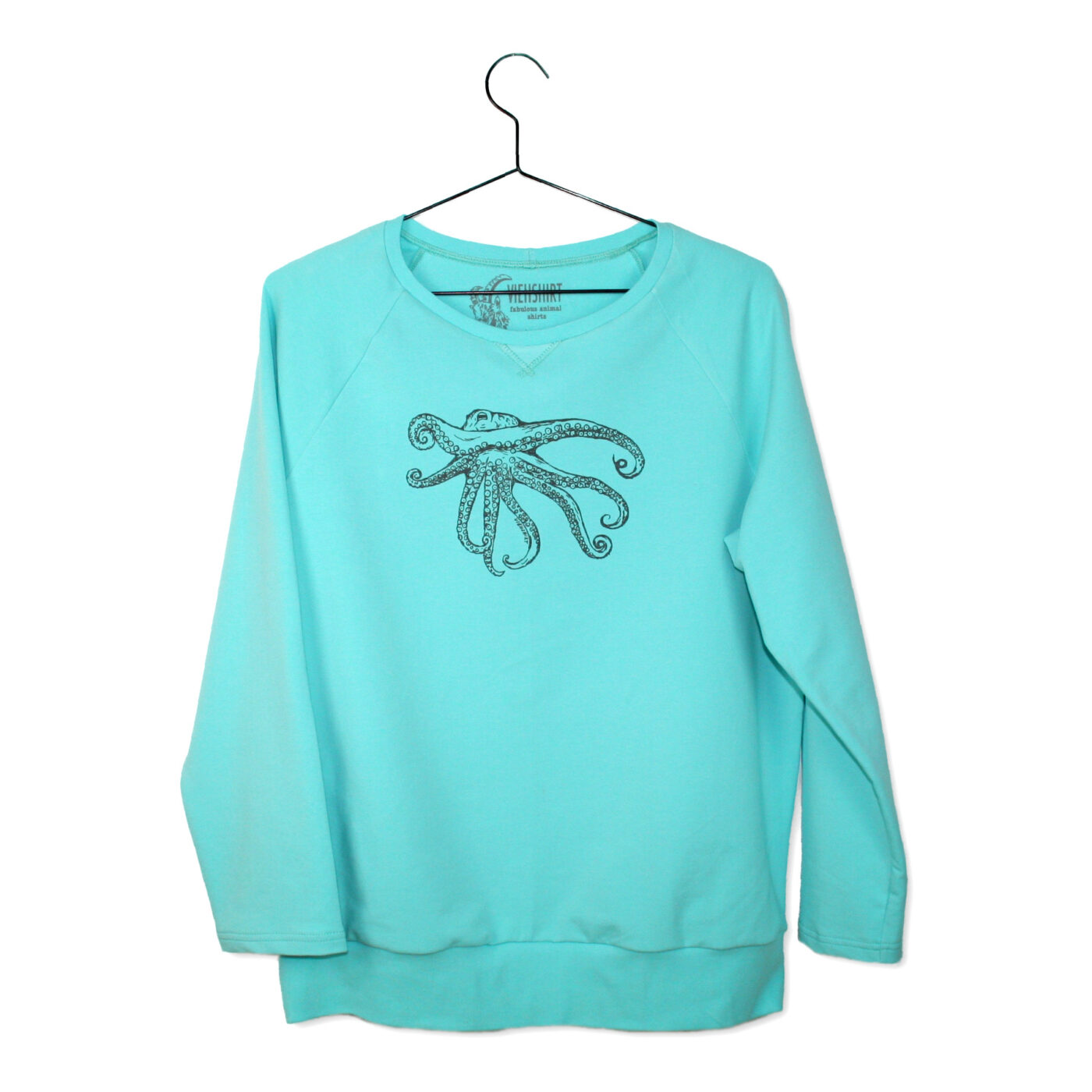 Blauer Sweater mit Siebdruckmotiv Oktopus