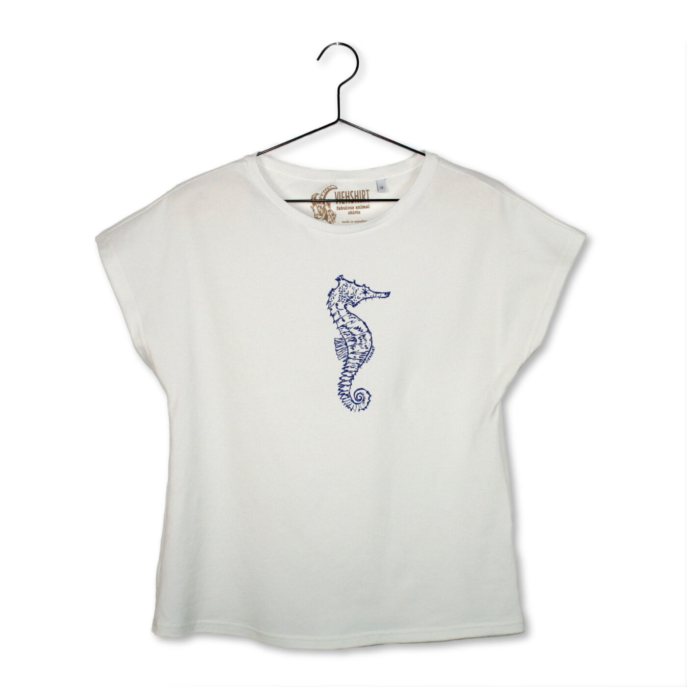 Weißes T-Shirt mit Siebdruckmotiv Seepferdchen