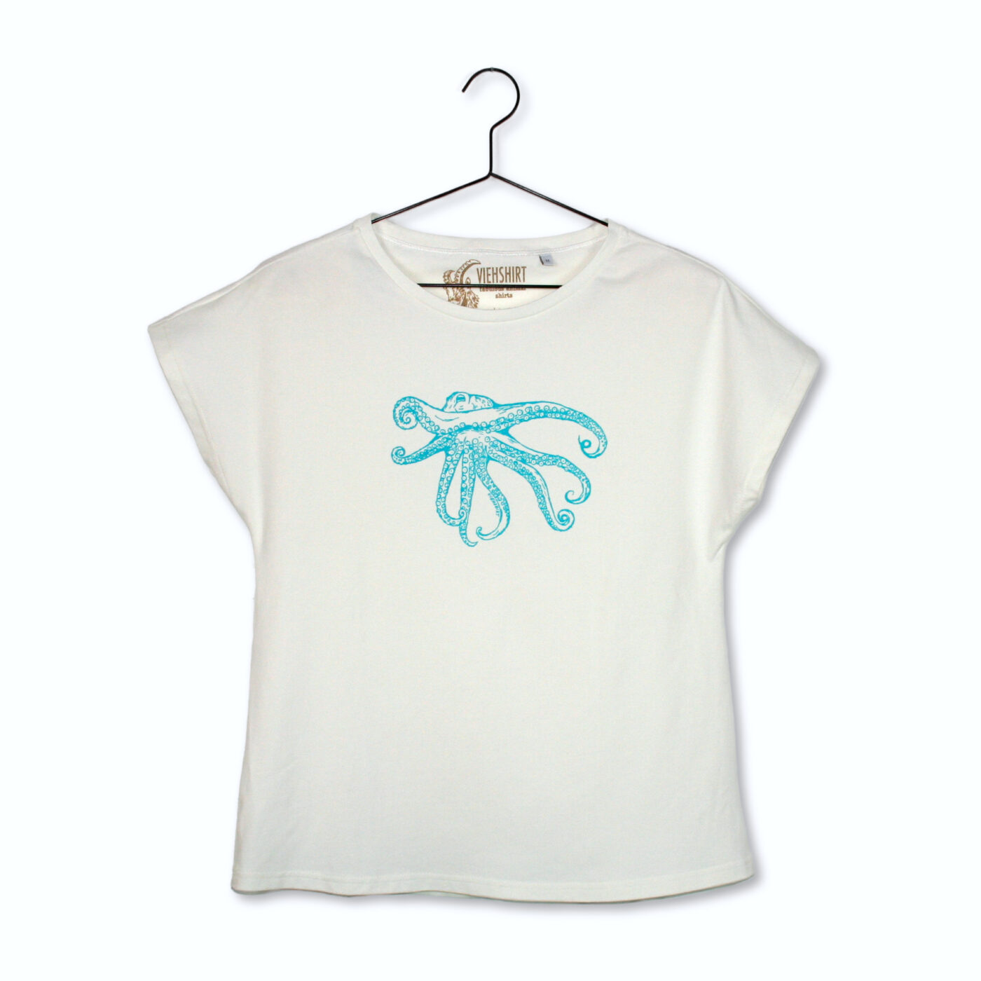 Weißes T-Shirt mit Siebdruckmotiv Oktopus