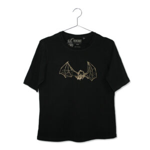 Schwarzes T-Shirt mit Siebdruckmotiv Fledermaus
