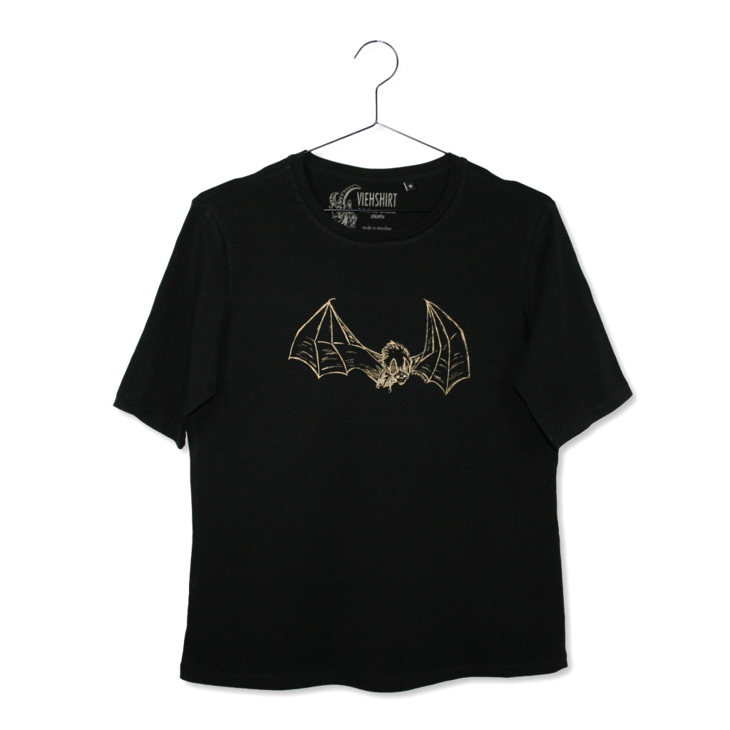 Schwarzes T-Shirt mit Siebdruckmotiv Fledermaus