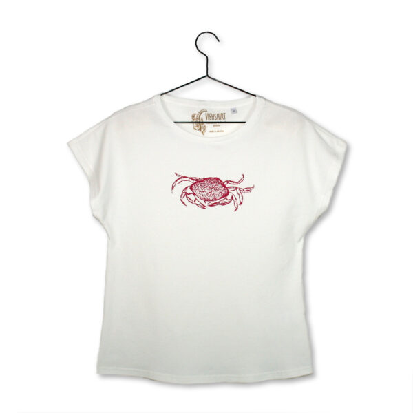 Weißes T-Shirt mit Siebdruckmotiv Krabbe