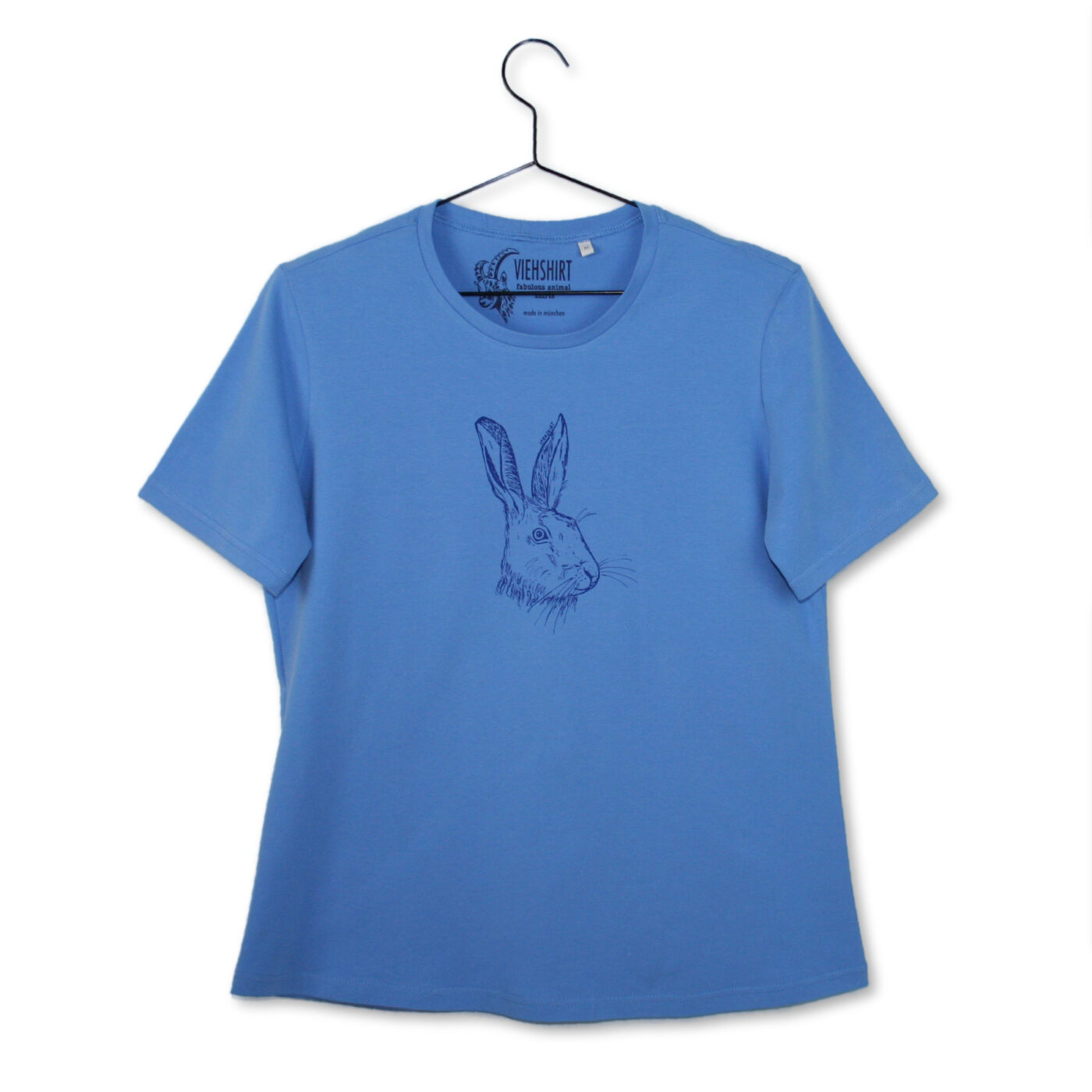 Blaues T-Shirt mit Siebdruckmotiv Hase