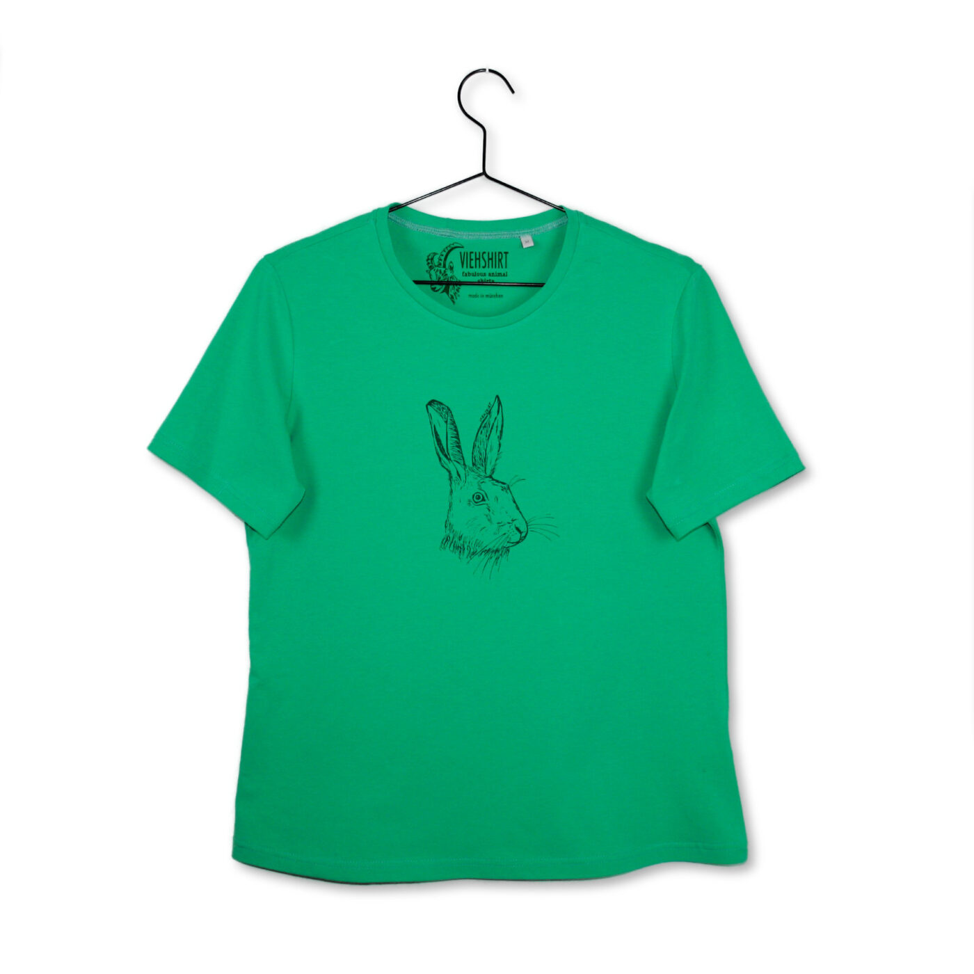Grünes T-Shirt mit Siebdruckmotiv Hase