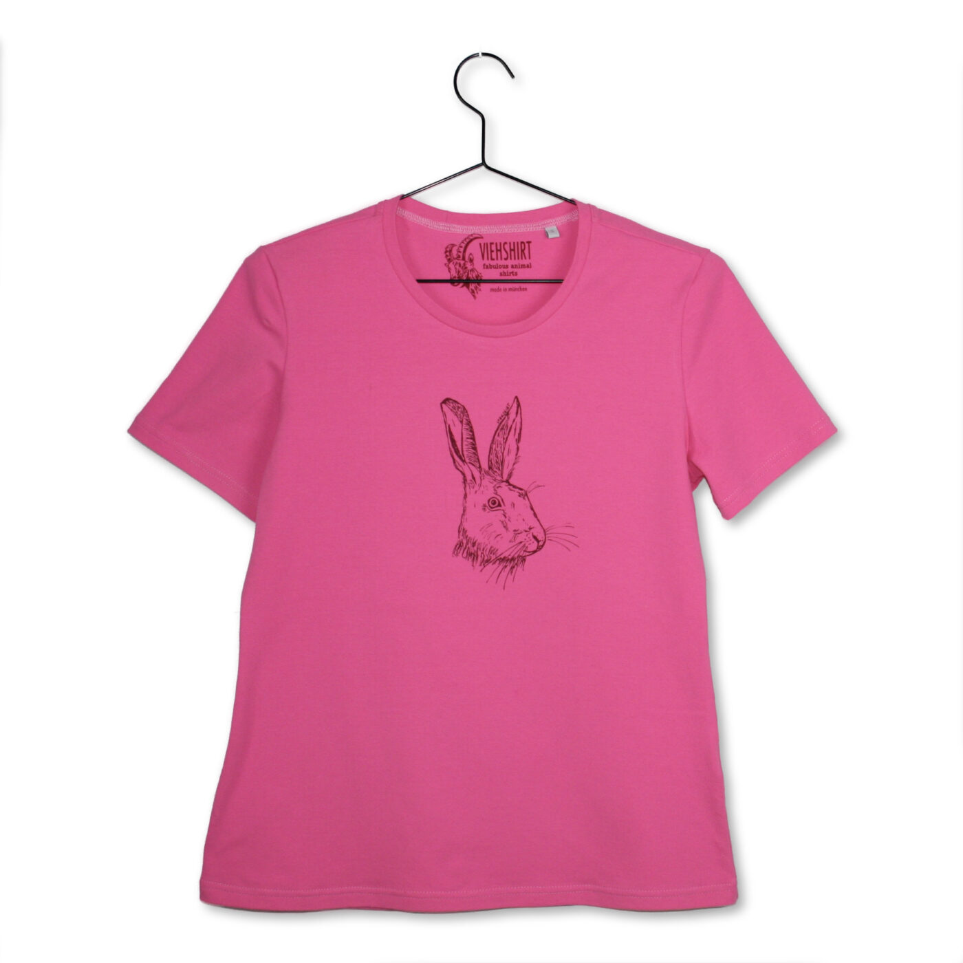 Rosa T-Shirt mit Siebdruckmotiv Hase