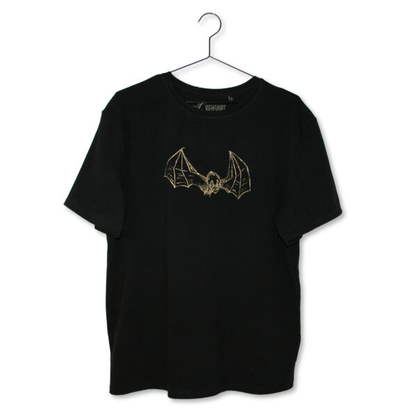 Schwarzes T-Shirt mit Siebdruckmotiv Fledermaus
