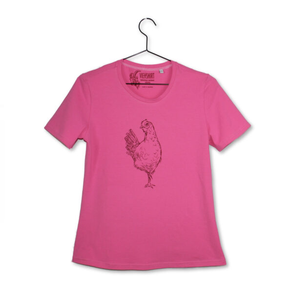 Rosa T-Shirt mit Siebdruckmotiv Huhn