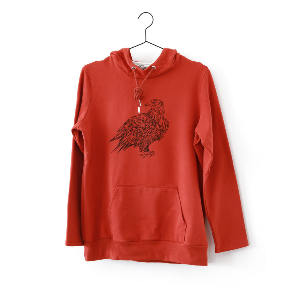 Roter Hoodie mit Siebdruckmotiv Adler