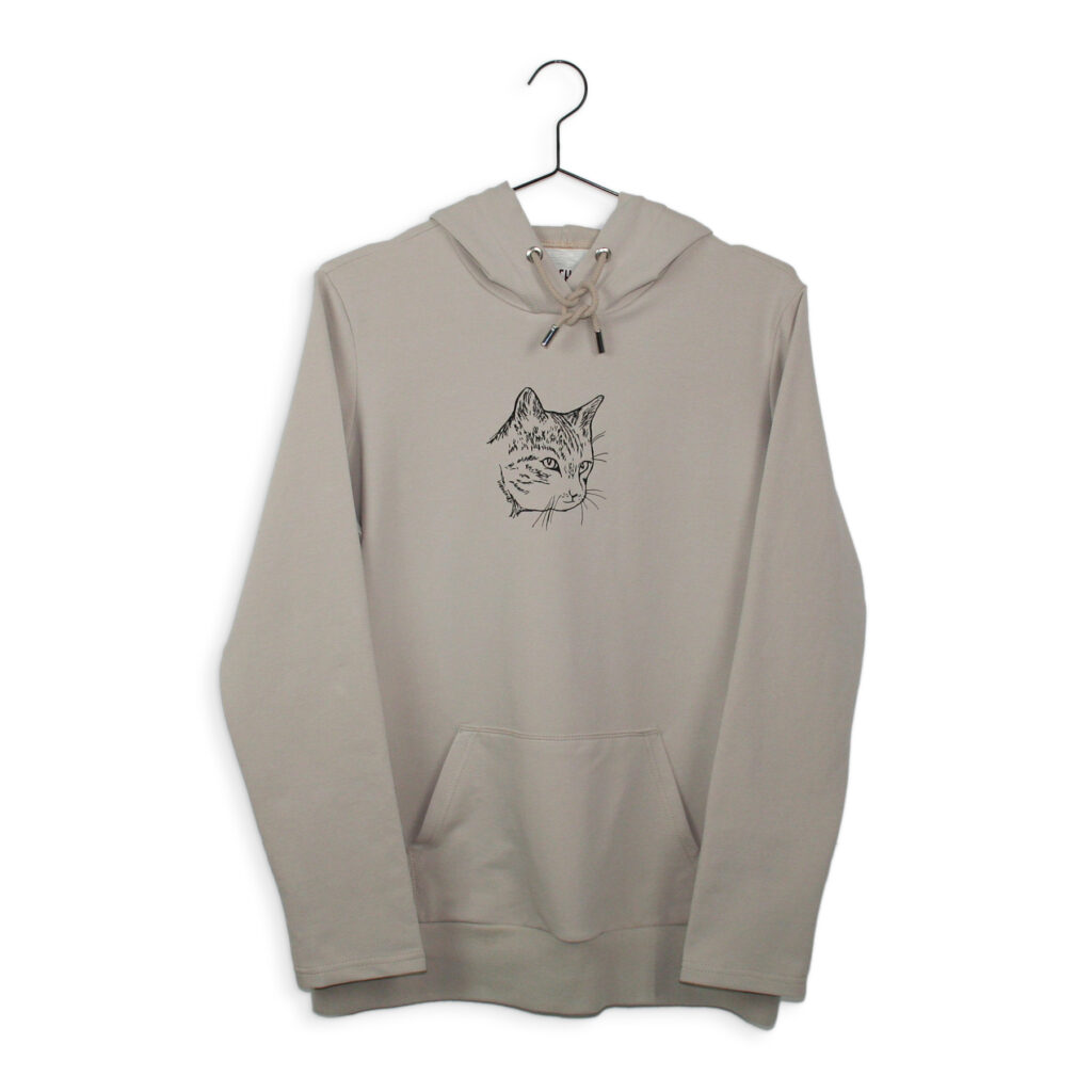 Hellbrauner Hoodie mit Siebdruckmotiv Katzenkopf