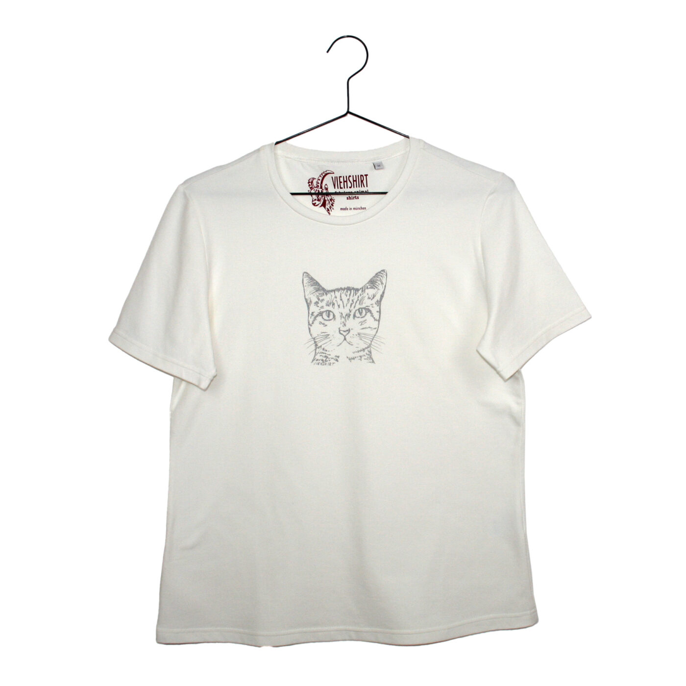 Weißes T-Shirt mit silberfarbenem Katzen-Kopf-Druck