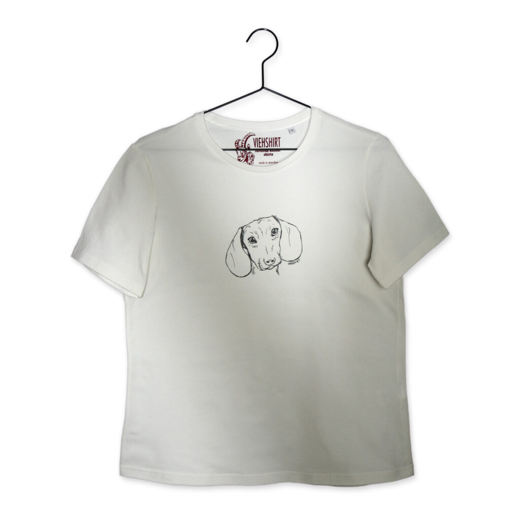 Weißes T-Shirt mit Siebdruckmotiv Dackelkopf