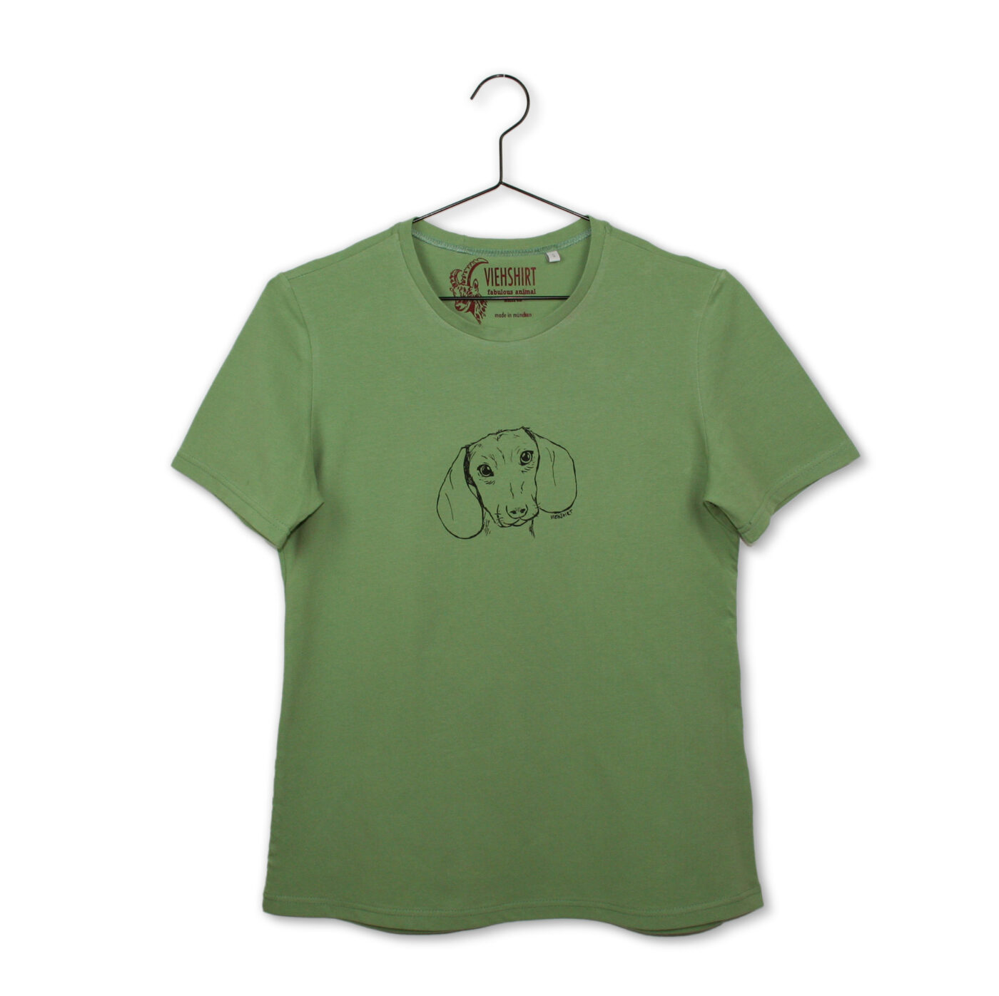 Grünes T-Shirt mit Siebdruckmotiv Dackelkopf