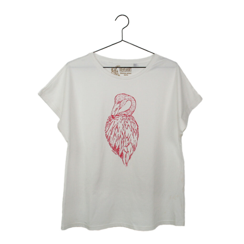 Weißes Shirt mit Siebdruckmotiv Flamingo