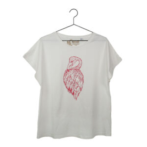 Weißes Shirt mit Siebdruckmotiv Flamingo