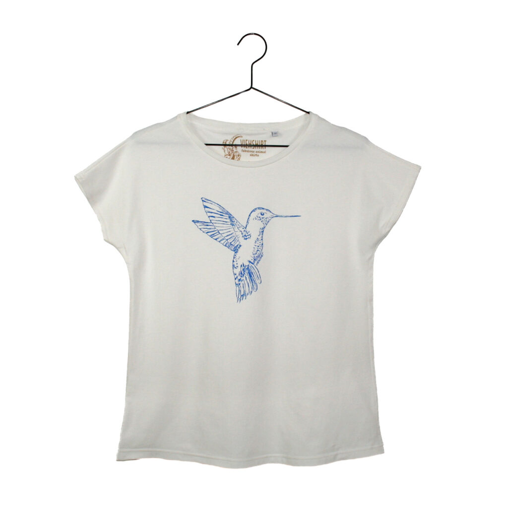 Weißes Shirt mit Siebdruckmotiv Kolibri