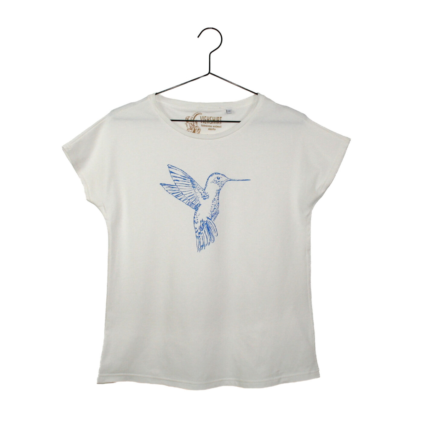 Weißes Shirt mit Siebdruckmotiv Kolibri