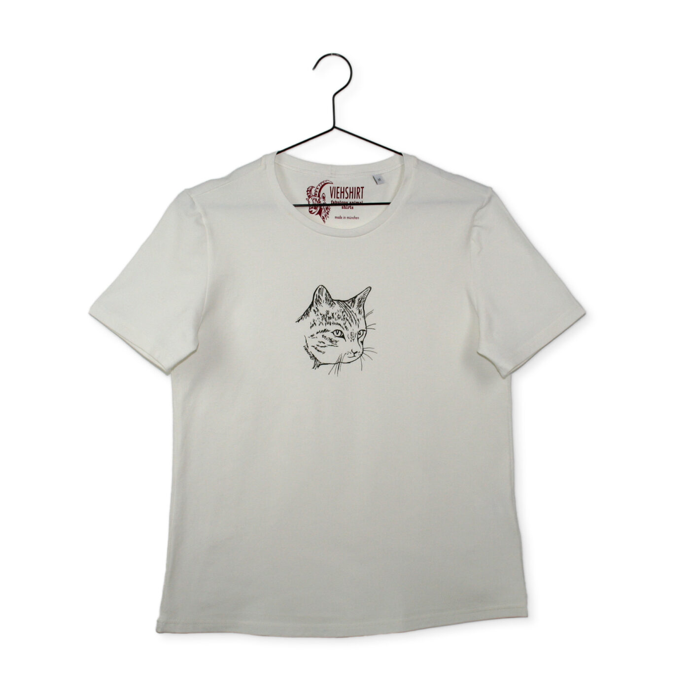 Weißes T-Shirt mit Katzen-Kopf-Druck
