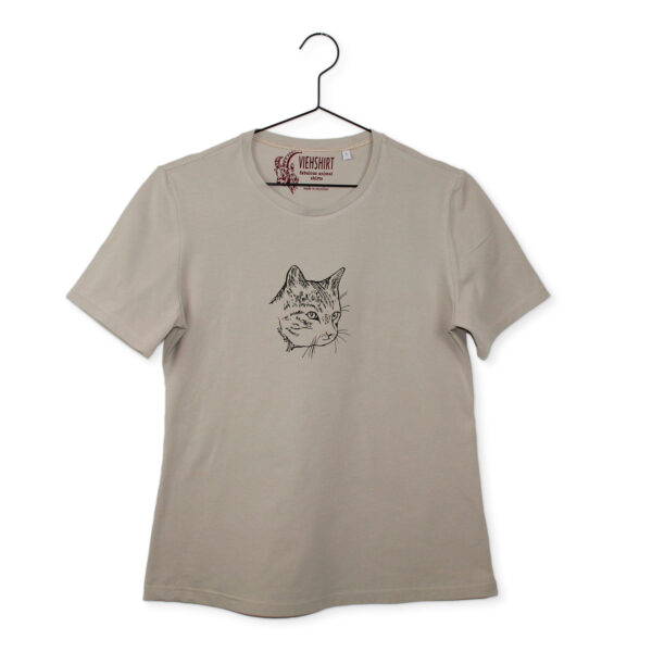 Hellbraunes T-Shirt mit Siebdruckmotiv Katzenkopf