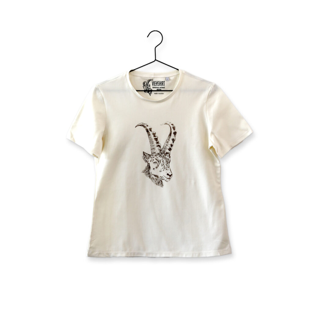 Weißes T-Shirt mit aufgedrucktem Steinbock-Kopf