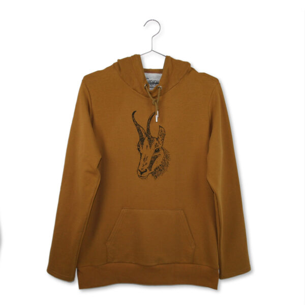 Brauner Hoodie mit Siebdruckmotiv Gamskopf