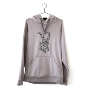 Grauer Hoodie mit Siebdruckmotiv Steinbockkopf