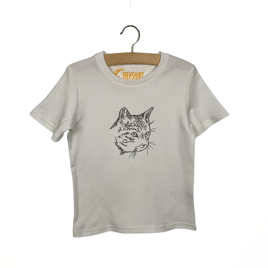 Weißes T-Shirt mit Siebdruckmotiv Katze
