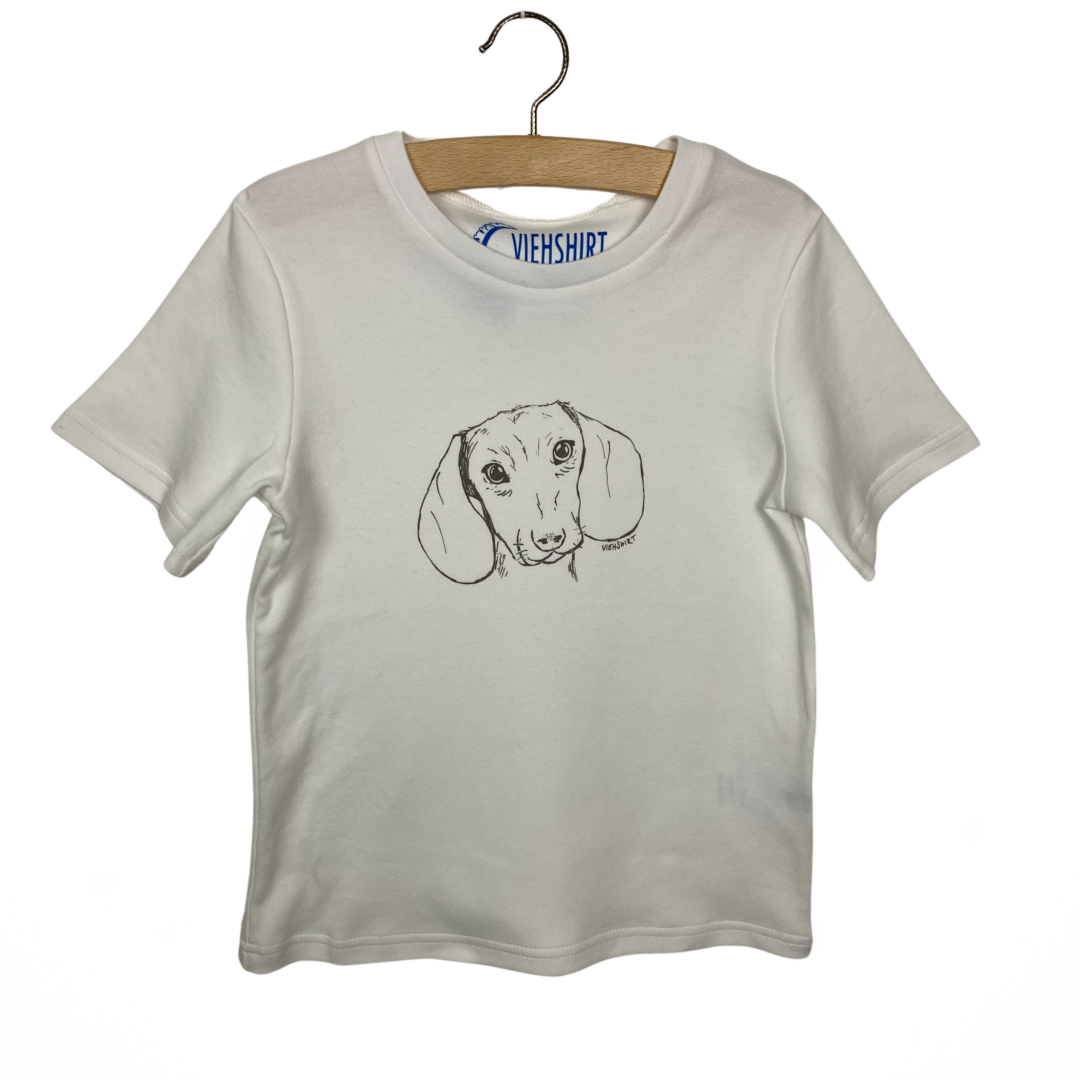 Weißes T-Shirt mit Siebdruckmotiv Dackel