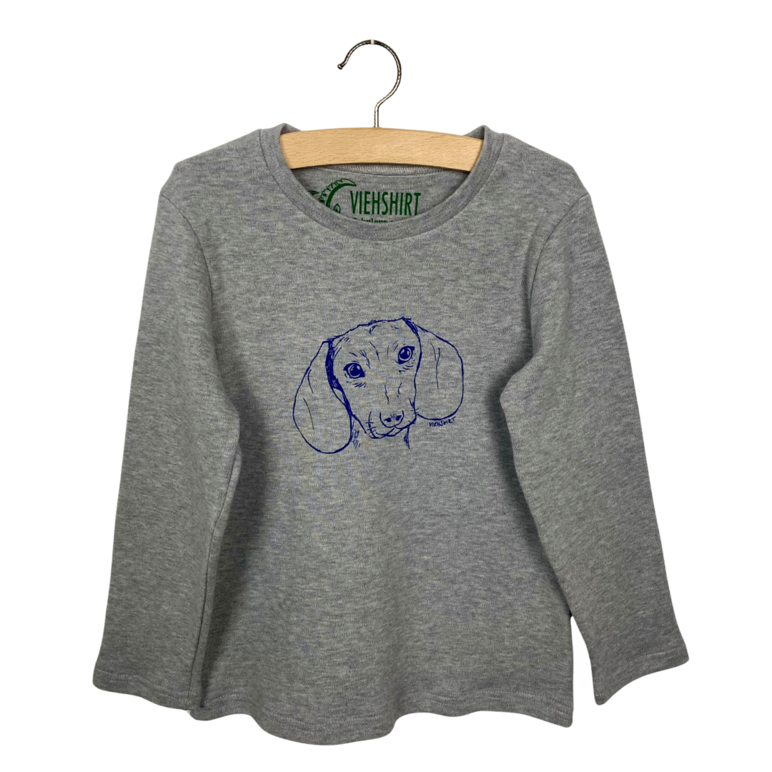 Graues Longsleeve mit Siebdruckmotiv Dackel