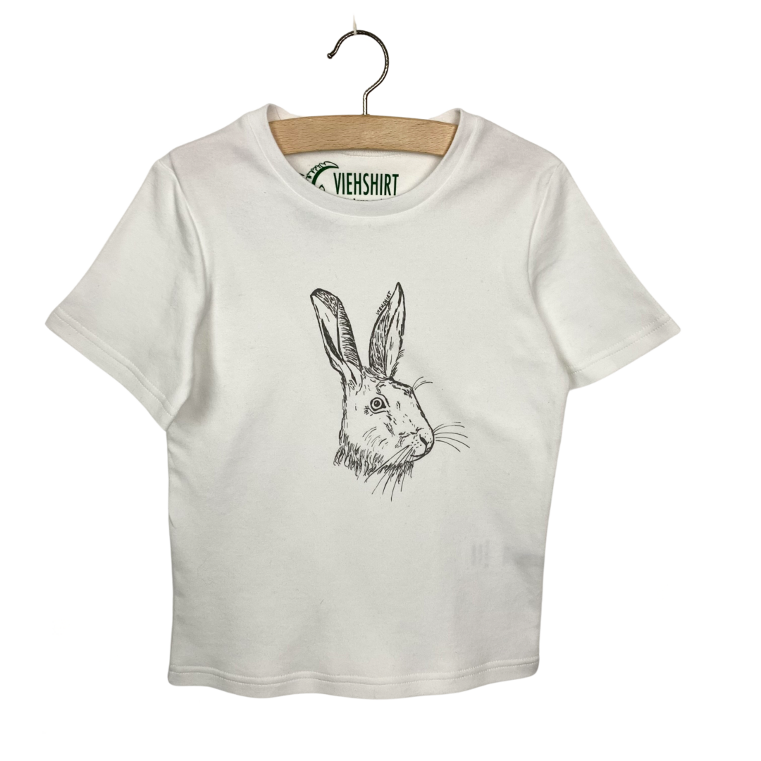 Weißes T-Shirt mit Siebdruckmotiv Hasenkopf