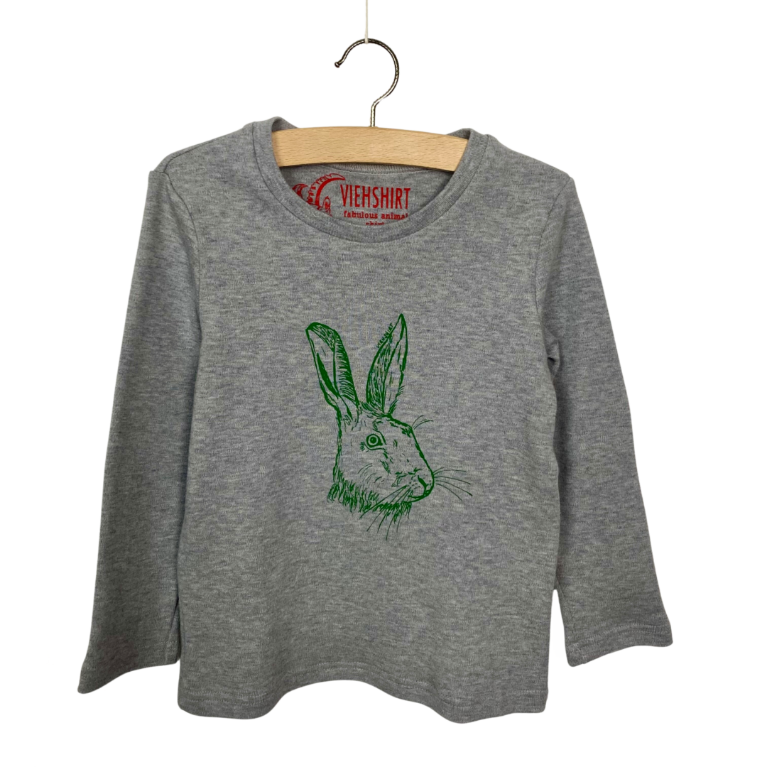 Graues Longsleeve mit Siebdruckmotiv Hasenkopf