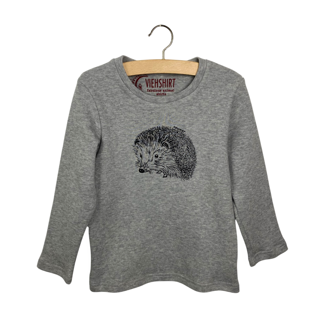 Graues Longsleeve mit Siebdruckmotiv Igel