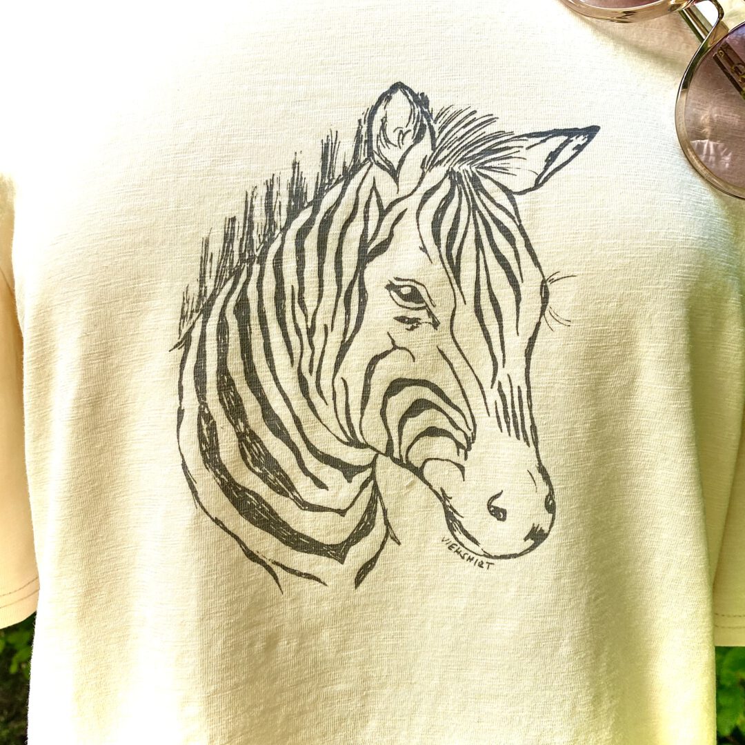 Hellgelbes T-Shirt mit Siebdruckmotiv Zebra