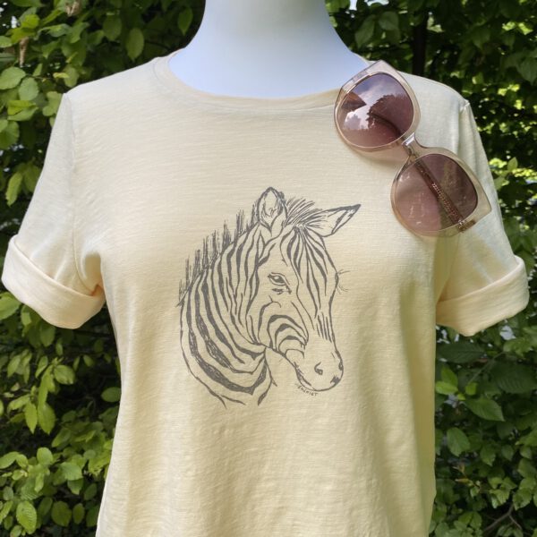 Hellgelbes T-Shirt mit Siebdruckmotiv Zebra