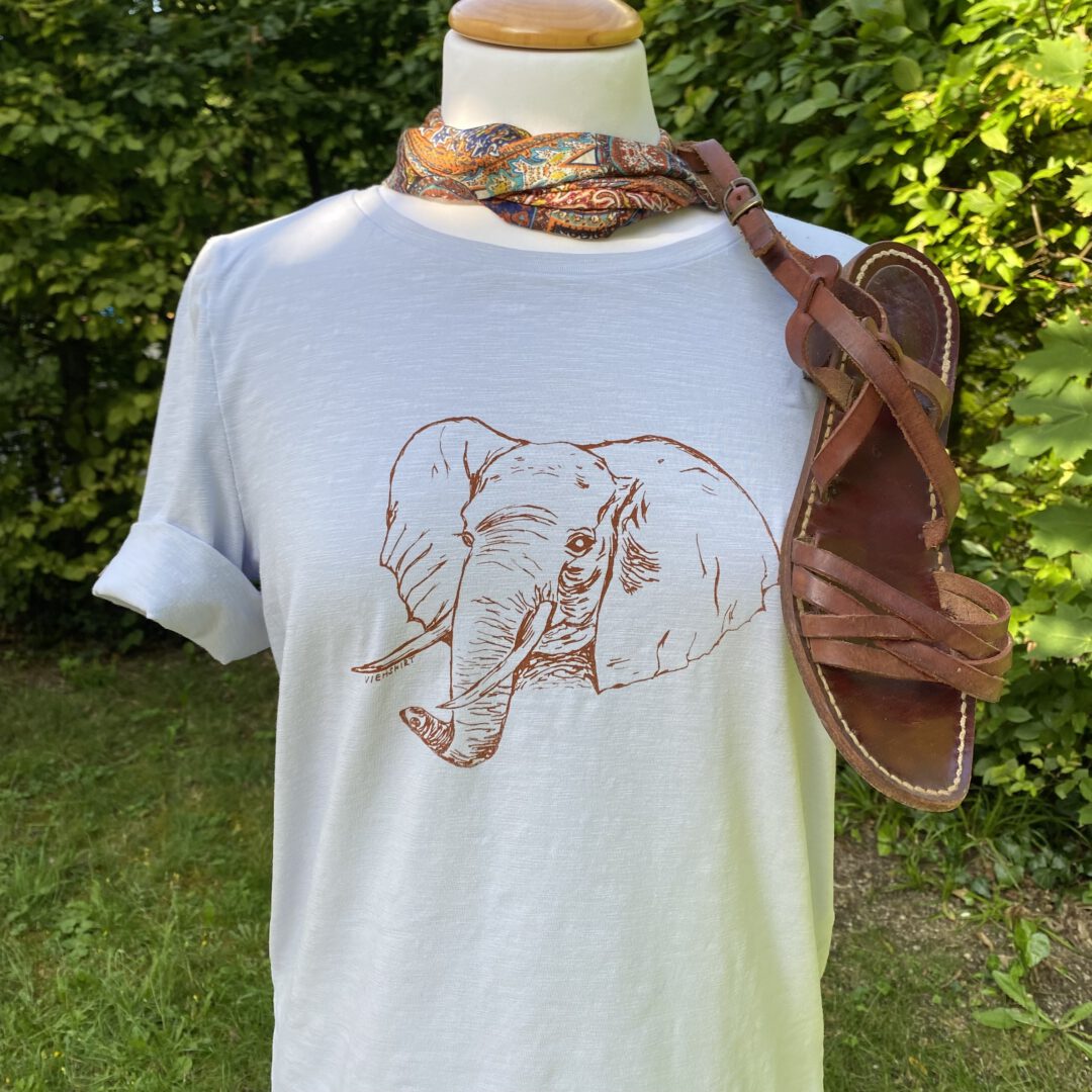Hellblaues T-Shirt mit Siebdruckmotiv Elefant