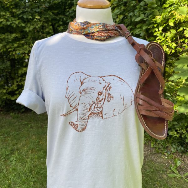 Hellblaues T-Shirt mit Siebdruckmotiv Elefant