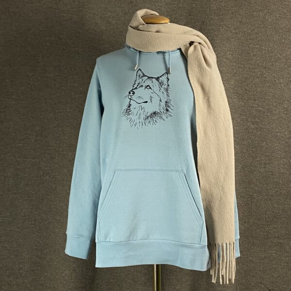 Blauer Hoodie mit Siebdruckmotiv Husky
